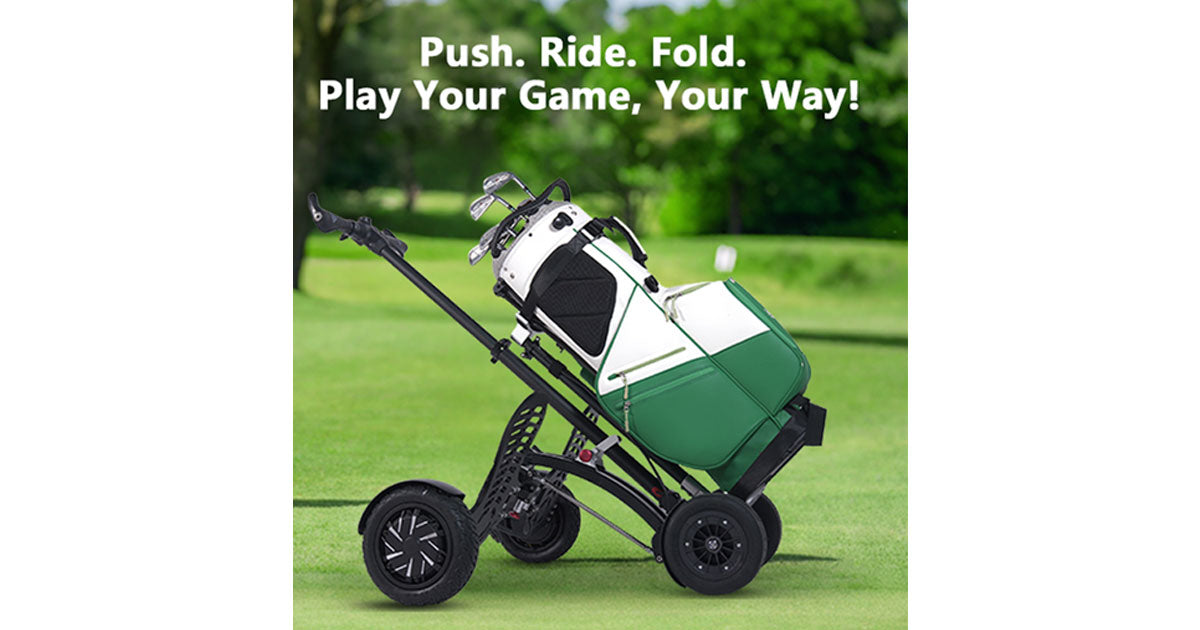 AESWGOF Go1, Go2 PRO and Go3 foldable electric golf scooters comparison on golf course