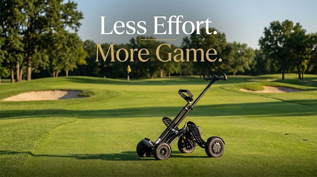 Foldable electric golf scooter by AESWGOF on the golf course