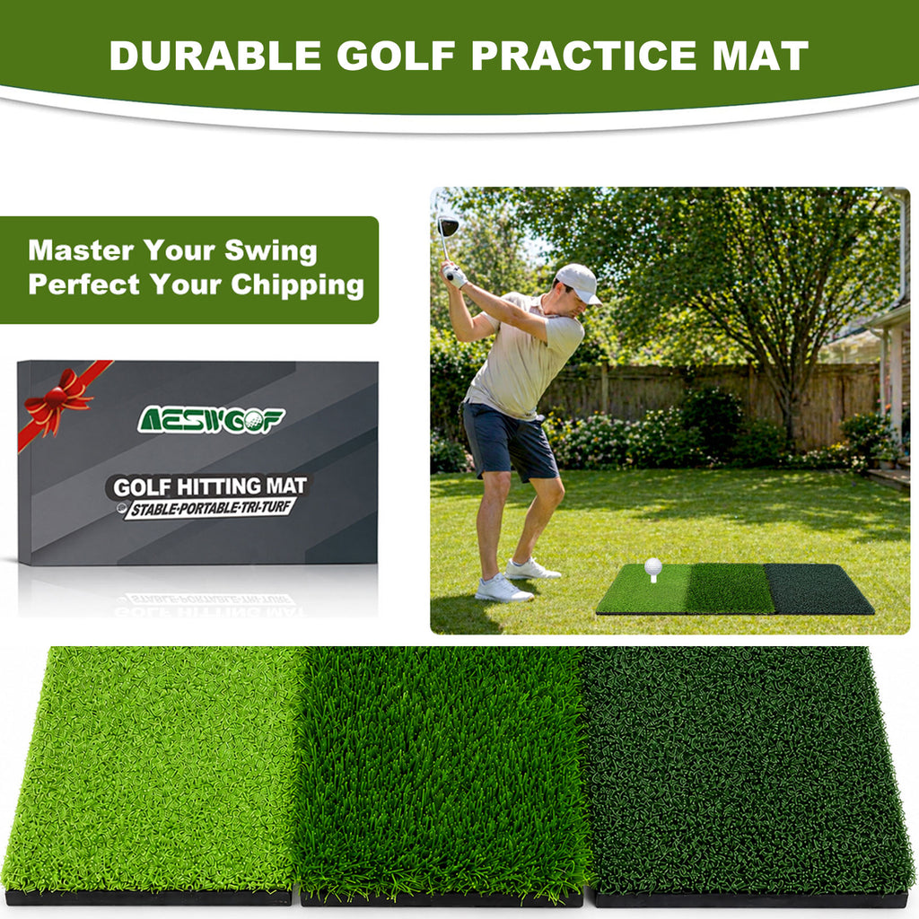 AESWGOF Foldable Tri-Turf Golf Hitting Mat, Non-Slip & Durable Outdoor Practice Mat