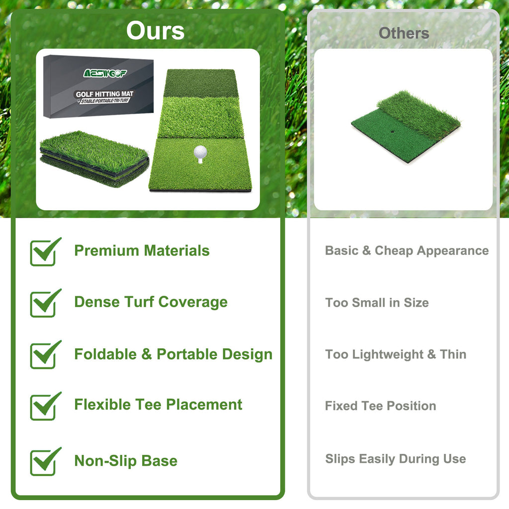 AESWGOF Foldable Tri-Turf Golf Hitting Mat, Non-Slip & Durable Outdoor Practice Mat