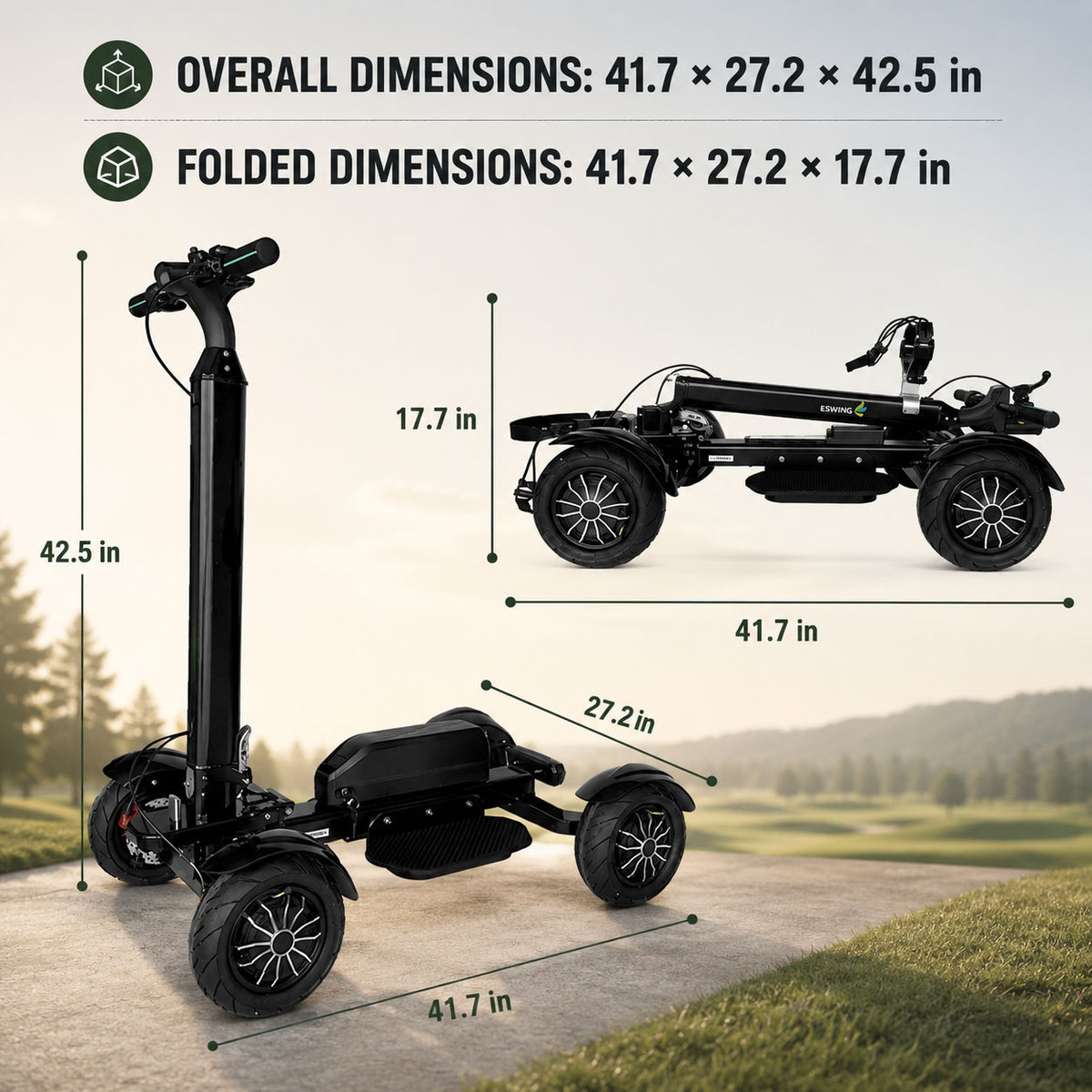 AESWGOF Go3 Foldable Electric Golf Scooter With Seat & Umbrella – 2400W Dual Motor, 48V 20Ah Battery - Fast US Shipping