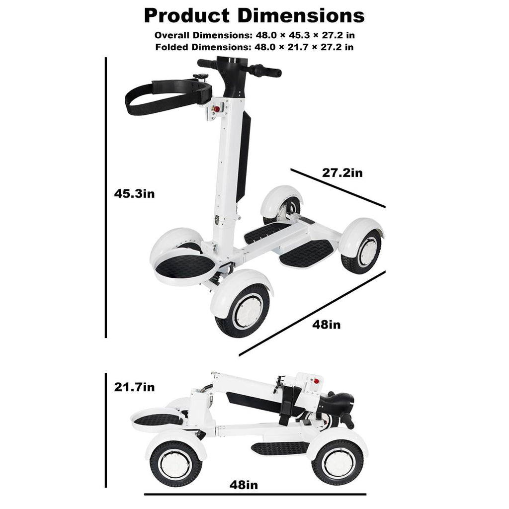 AESWGOF electric golf scooter with open and folded dimensions