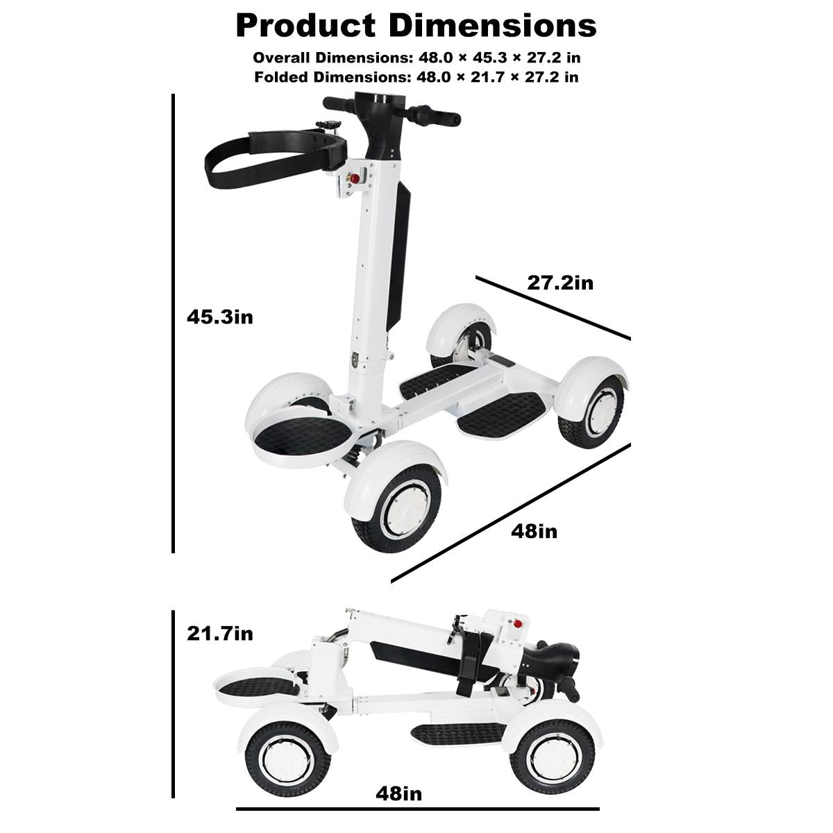 AESWGOF electric golf scooter with open and folded dimensions