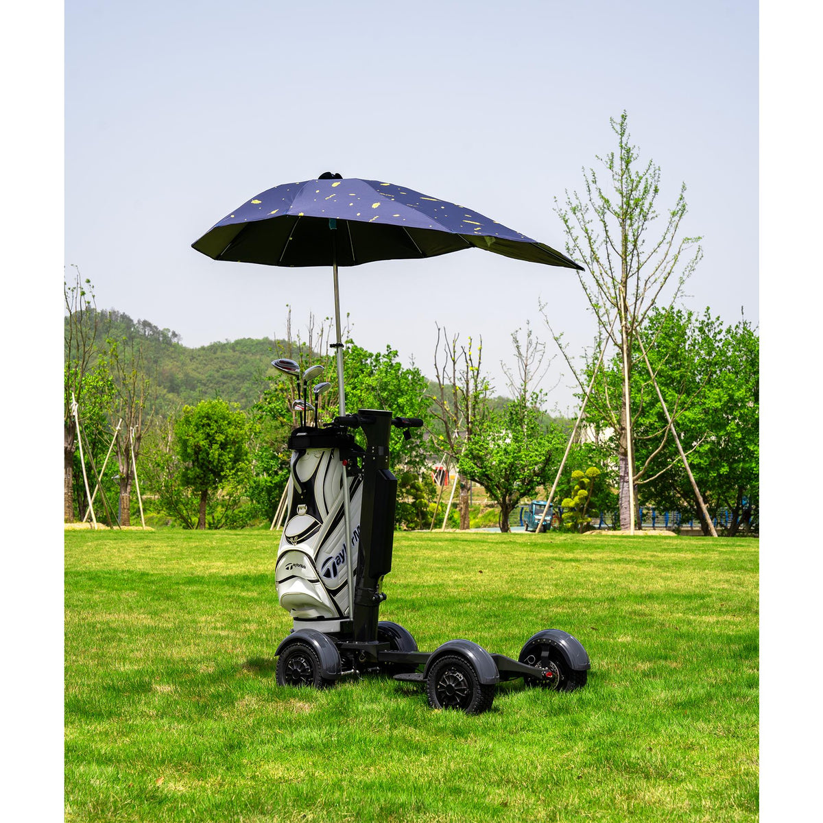 AESWGOF electric golf scooter with golf bag holder and umbrella
