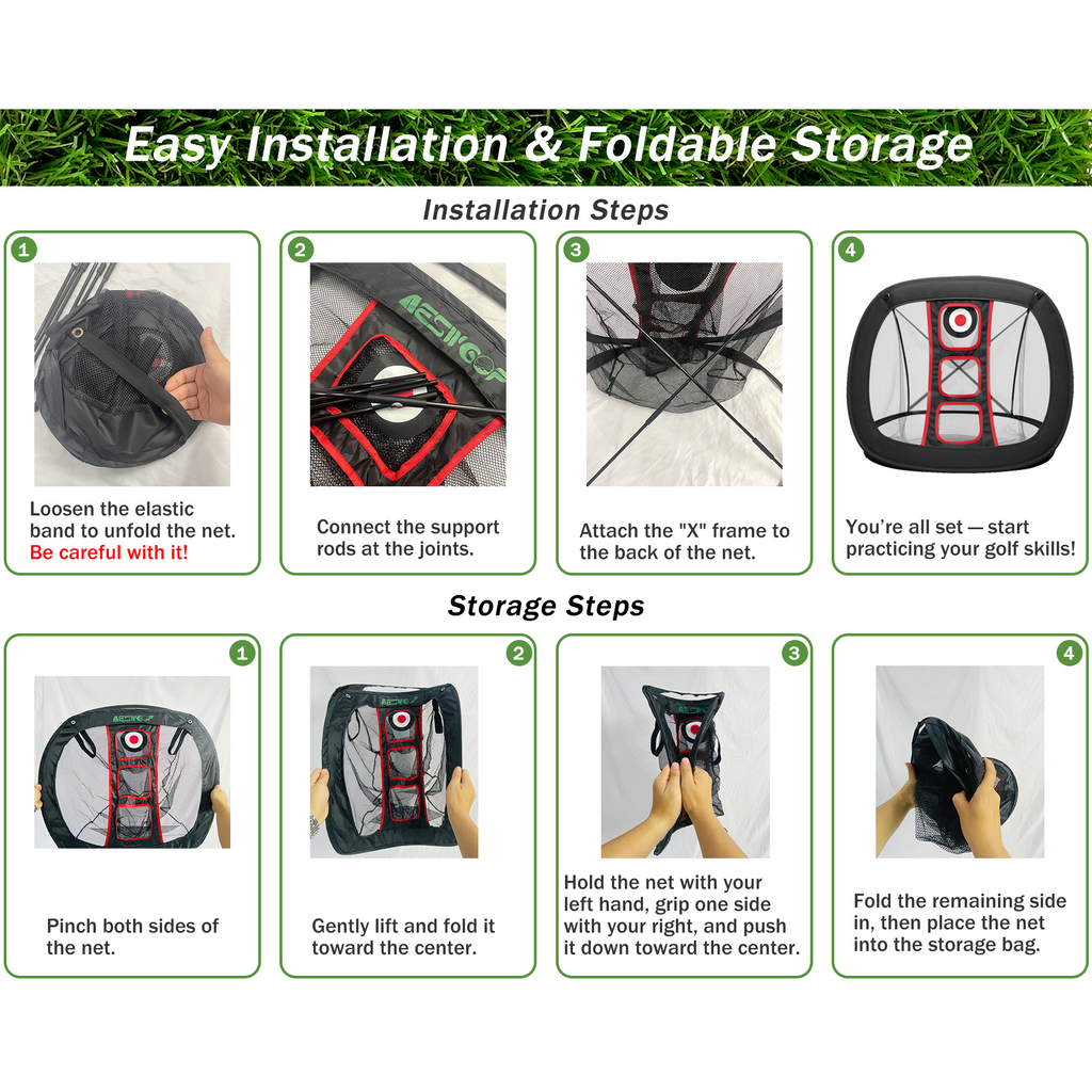 AESWGOF Golf Chipping Net Set – All-in-One Training Kit with Mat & 12 Balls