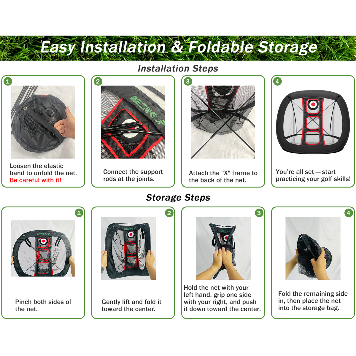 AESWGOF Golf Chipping Net Set – All-in-One Training Kit with Mat & 12 Balls