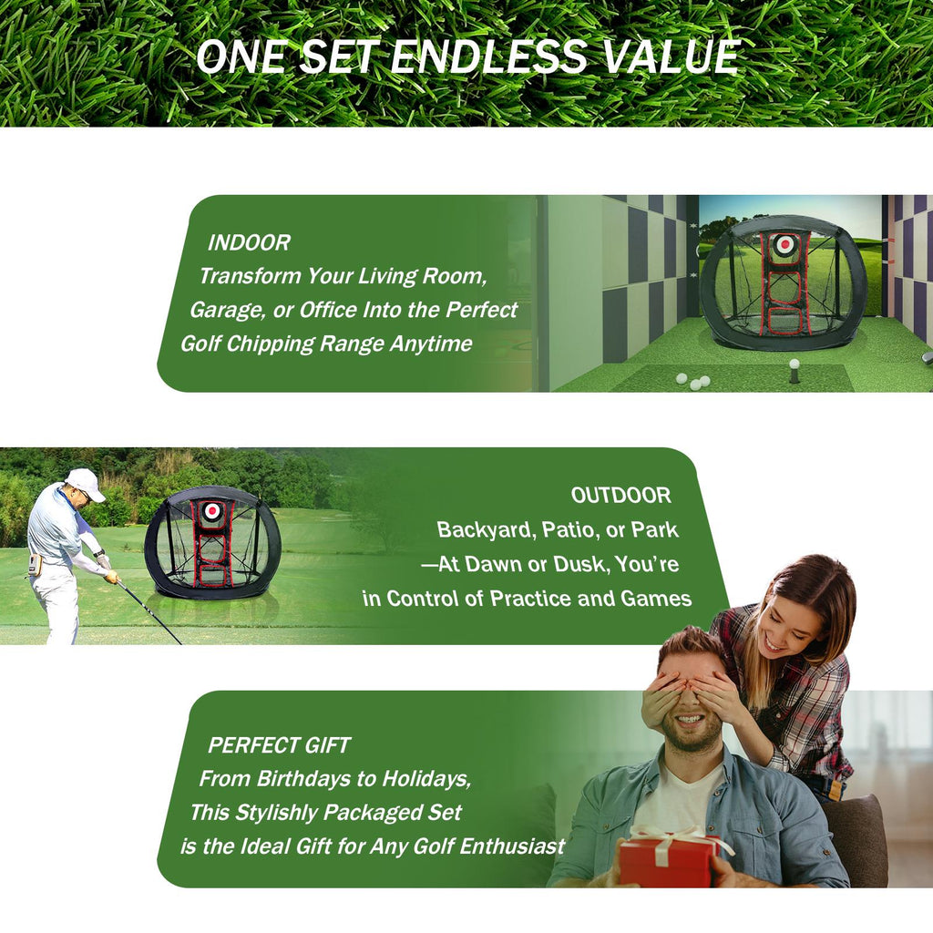 AESWGOF Golf Chipping Net Set – All-in-One Training Kit with Mat & 12 Balls