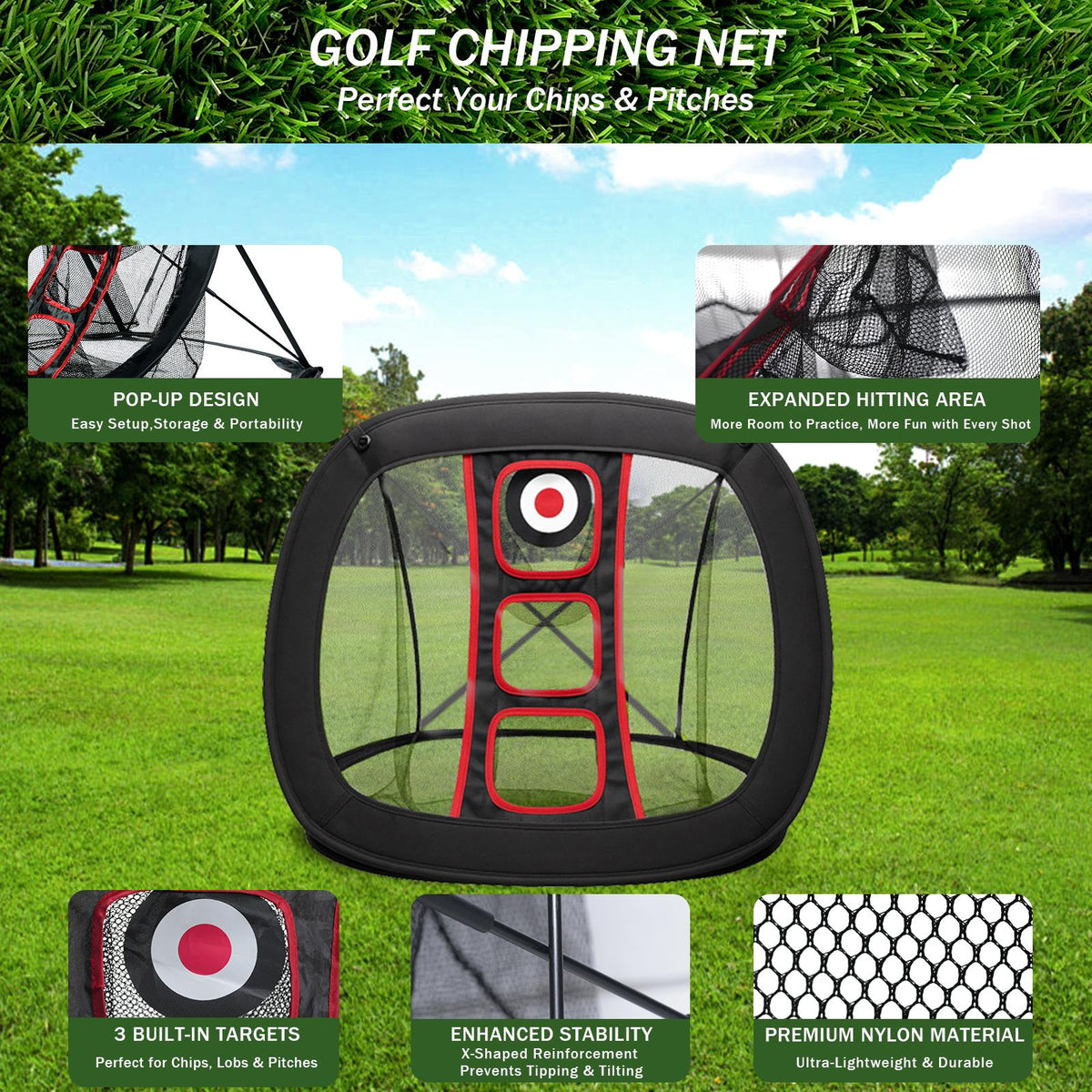 AESWGOF Golf Chipping Net Set – All-in-One Training Kit with Mat & 12 Balls
