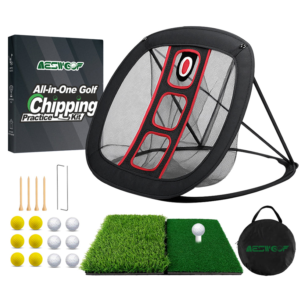 AESWGOF Golf Chipping Net Set – All-in-One Training Kit with Mat & 12 Balls