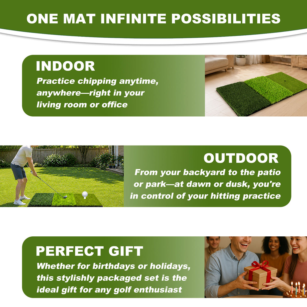 AESWGOF Foldable Tri-Turf Golf Hitting Mat, Non-Slip & Durable Outdoor Practice Mat