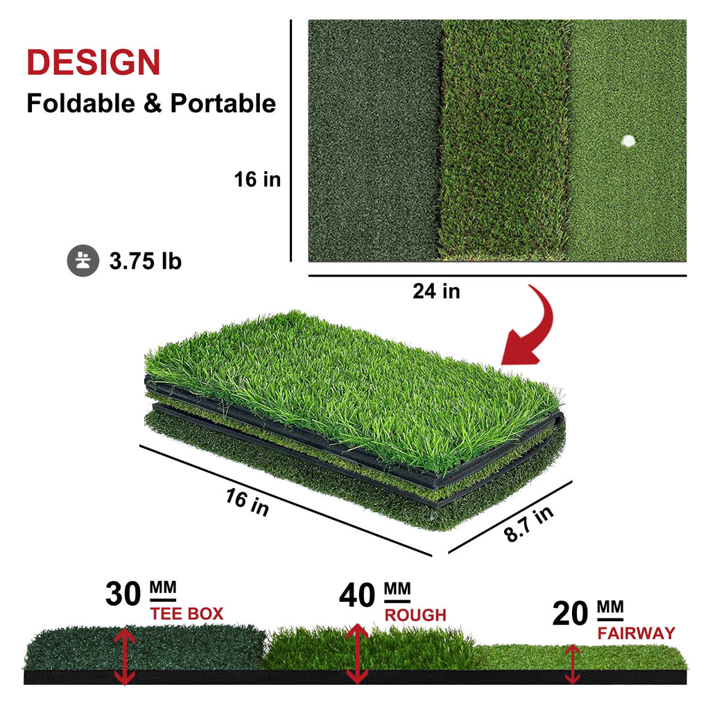 AESWGOF Foldable Tri-Turf Golf Hitting Mat, Non-Slip & Durable Outdoor Practice Mat